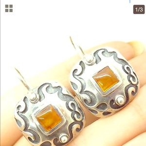 Silpada retired silver earrings with amber stone